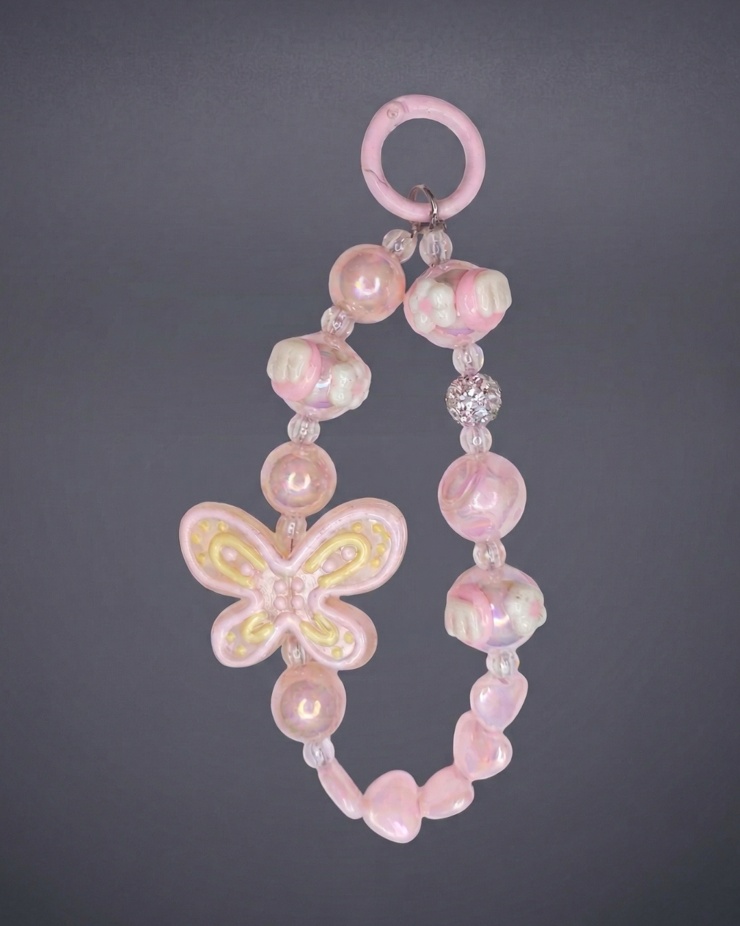 TheCharmitt Studio Pink Butterfly Multi-Use Charm – Bag, Tumbler & Phone Charm with Pearl Beads