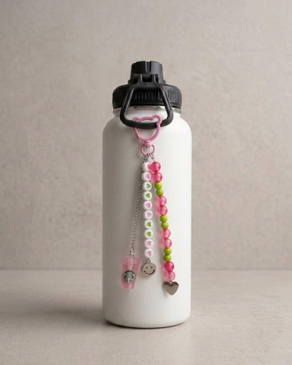 TheCharmitt Studio Playful Beaded Bag Charm – Multi-Color Heart Beads with Smiley & Mini Drink Charm