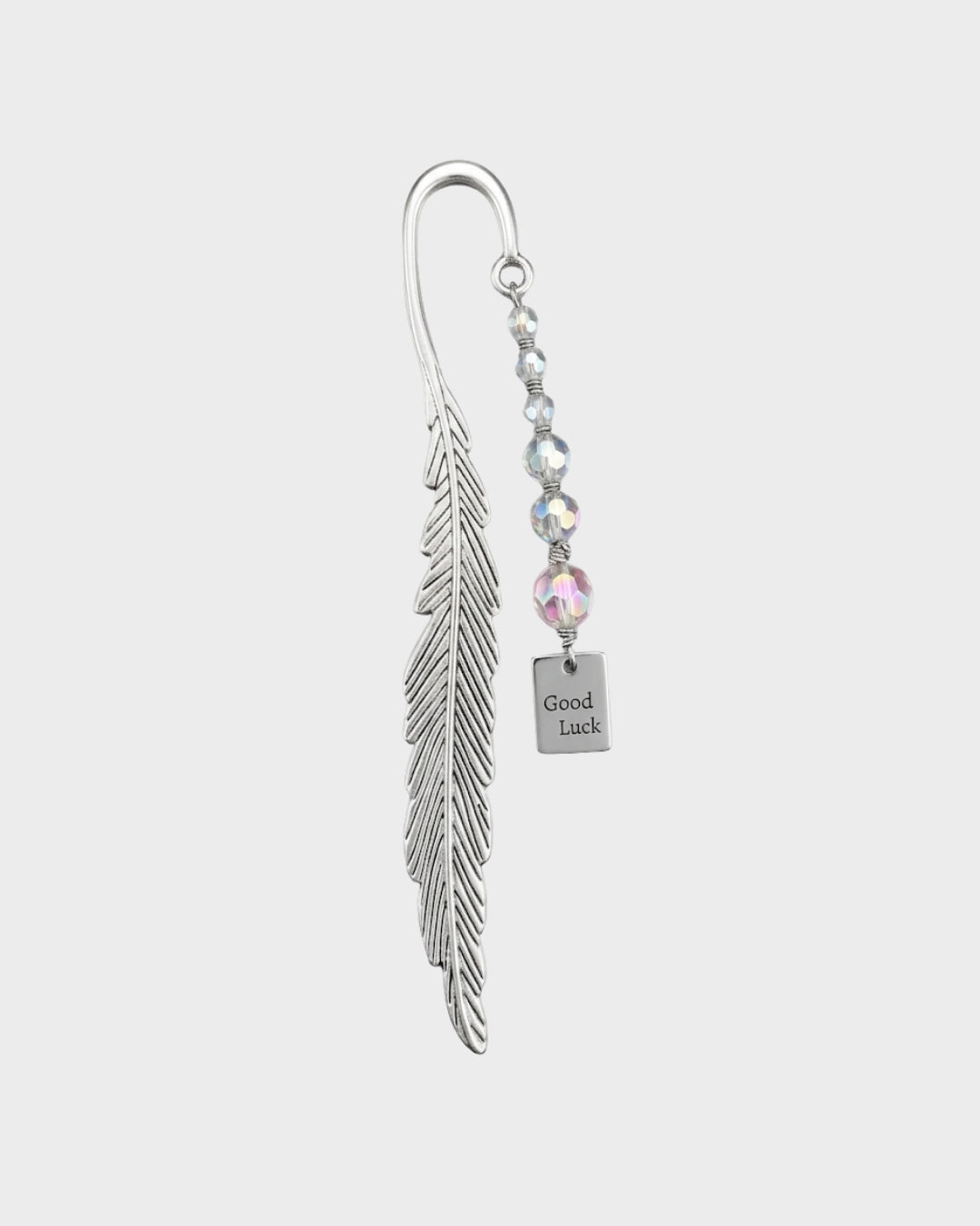 TheCharmitt Studio Silver Feather "Good Luck" Bookmark – Elegant Beaded Page Marker