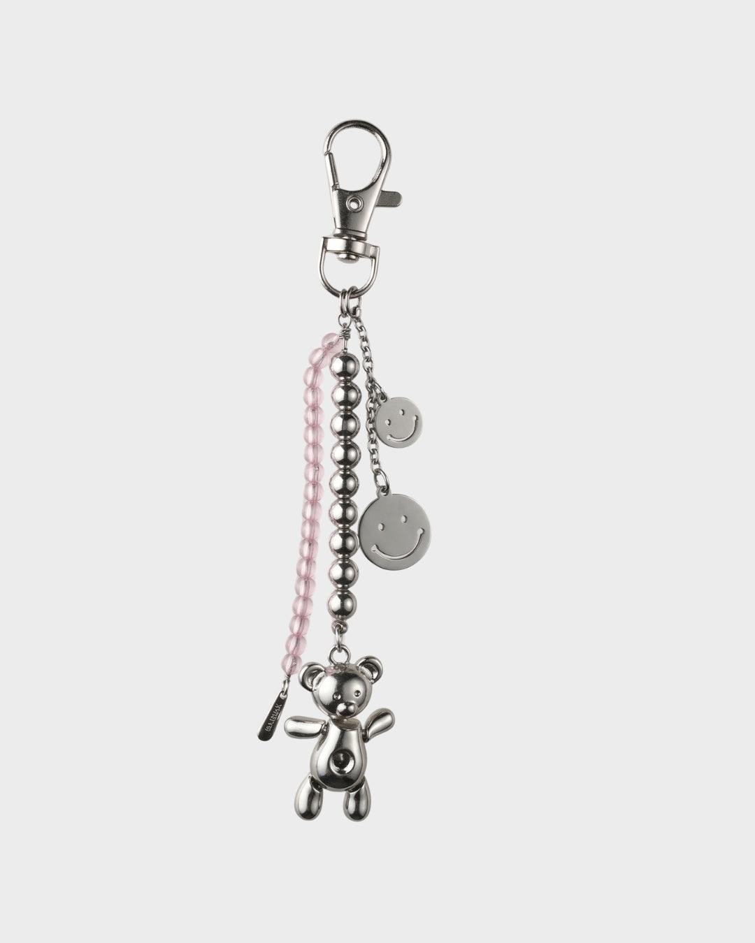 TheCharmitt Studio Teddy Smile Charm Bag Accessory;Metal Beads & Pink Transparent Beaded Chain