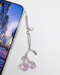 TheCharmitt Studio Purple Cherry Phone Charm, Glitter Bead Charm with Metal Leaf Detail