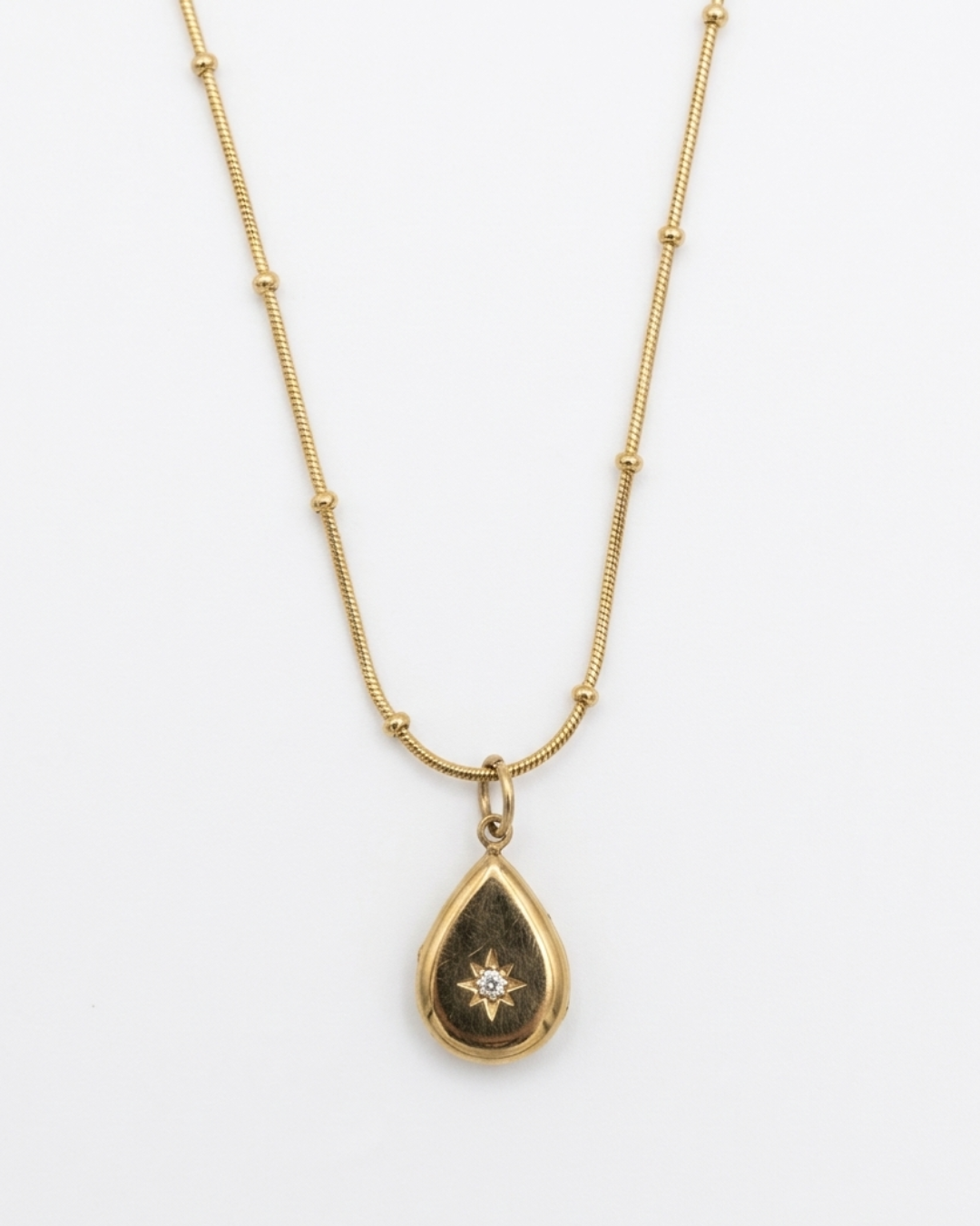 TheCharmitt Studio Gold Teardrop Pendant Necklace – Anti-Tarnish Minimal Chain with Stone Detail