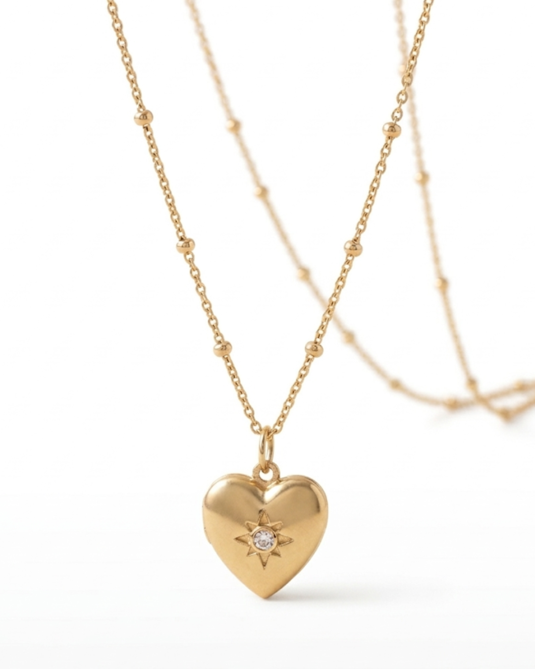 TheCharmitt Studio Gold Heart Pendant Necklace,Anti-Tarnish Minimal Chain with Star Detail