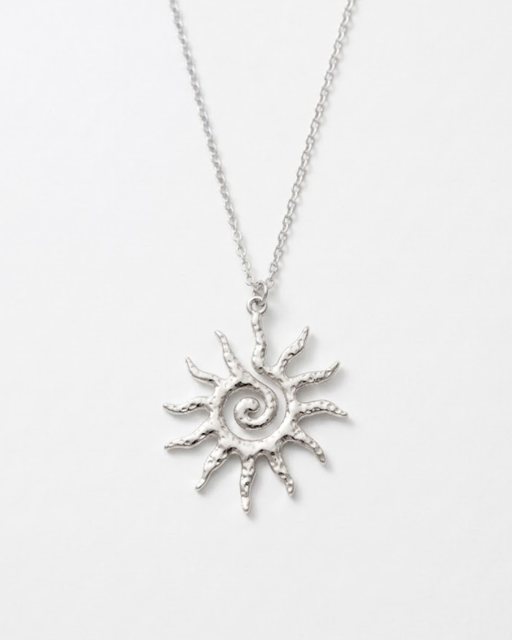 TheCharmitt Studio Sun Pendant Necklace, Anti-Tarnish Silver Chain with Black Stone Detail