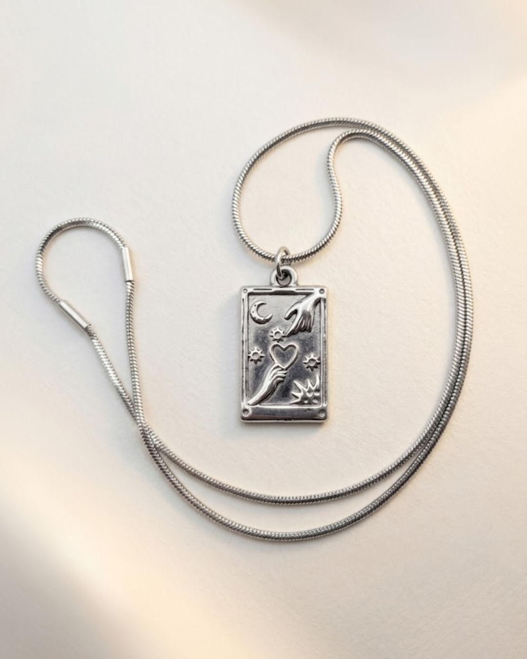 TheCharmitt Studio Celestial Engraved Pendant Necklace , Anti-Tarnish Silver Chain with Star & Heart Motif