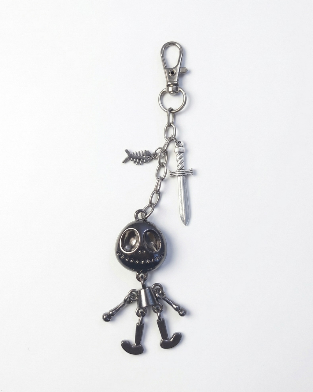 TheCharmitt Studio Gothic Skeleton Character Bag Charm , Metal Chain with Sword & Fishbone Details