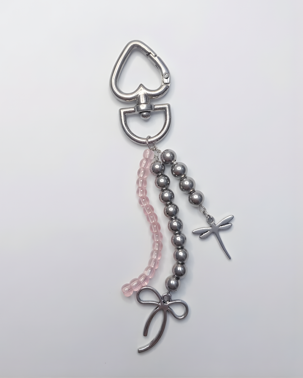 TheCharmitt Studio Heart Charm Bag Accessory – Metal Beads & Pink Transparent Beaded Charm