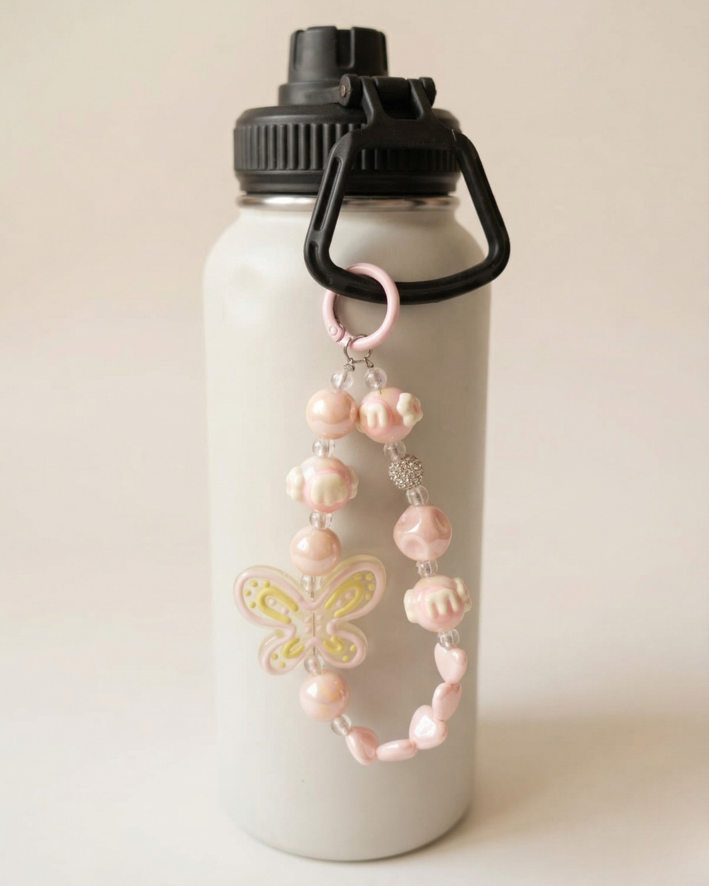 TheCharmitt Studio Pink Butterfly Multi-Use Charm – Bag, Tumbler & Phone Charm with Pearl Beads