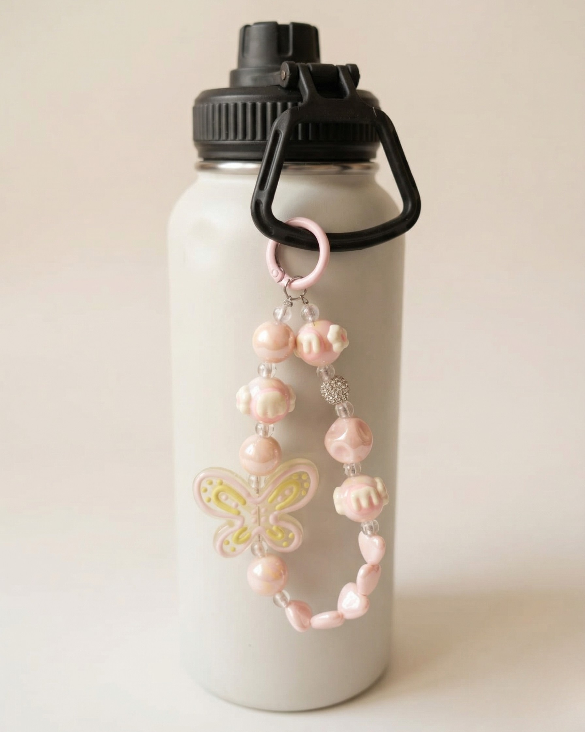 TheCharmitt Studio Pink Butterfly Multi-Use Charm – Bag, Tumbler & Phone Charm with Pearl Beads