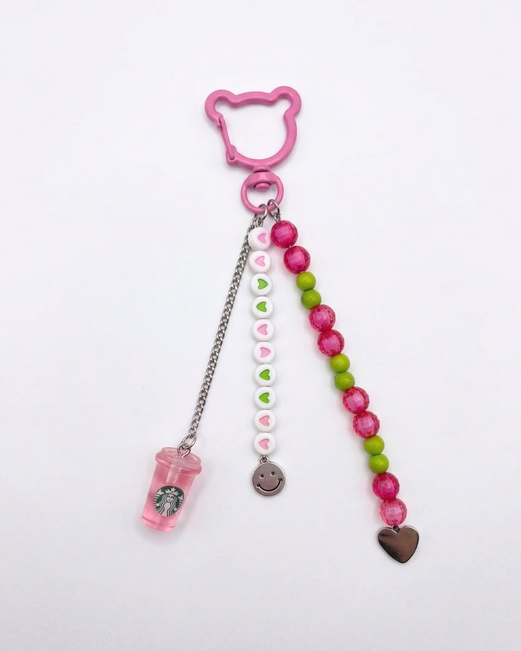 TheCharmitt Studio Playful Beaded Bag Charm – Multi-Color Heart Beads with Smiley & Mini Drink Charm